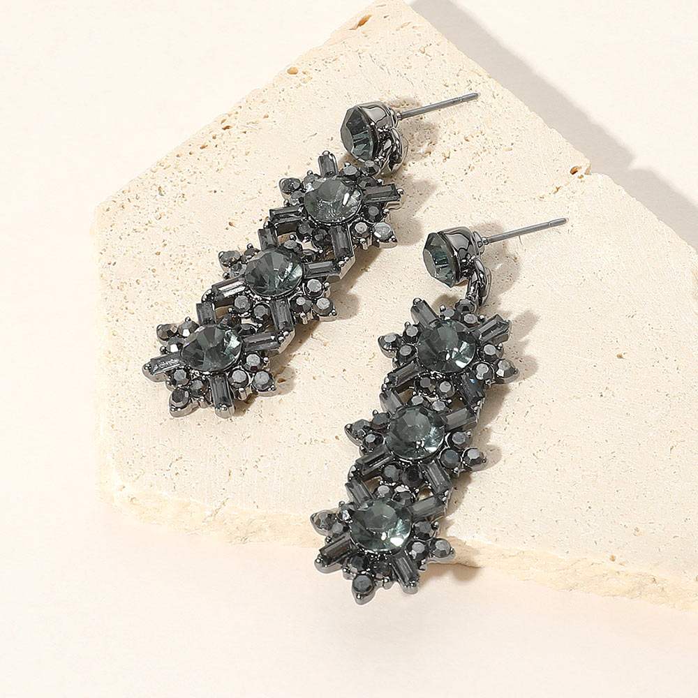 Crystal Round Rhinestone Pave Drop Evening Earrings - Madeline Love - Flyclothing LLC