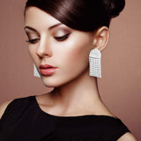Crystal Rhinestone Pave Fringe Evening Earrings - Madeline Love - Flyclothing LLC