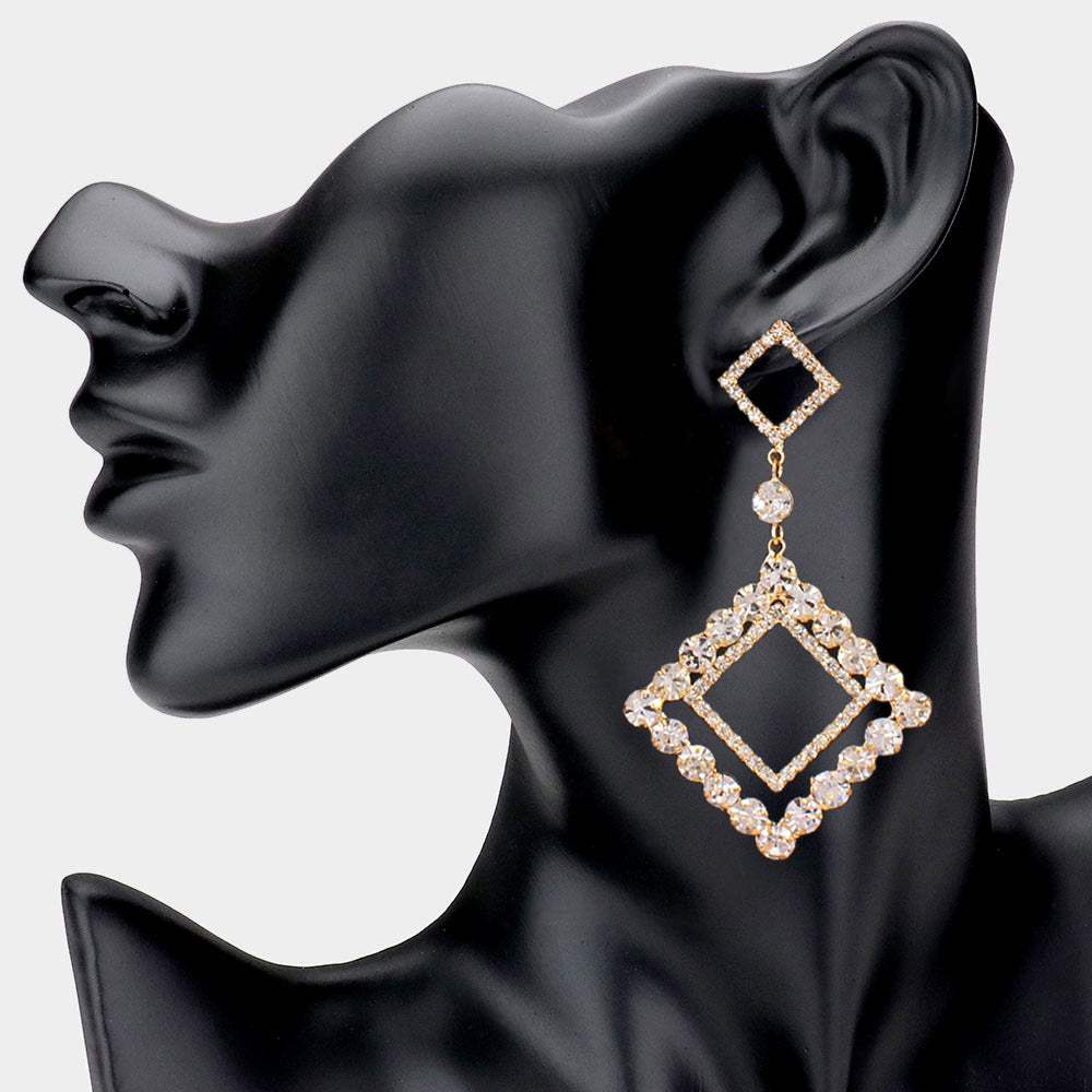 Bubble Stone Embellished Open Square Dangle Evening Earrings - Madeline Love - Flyclothing LLC