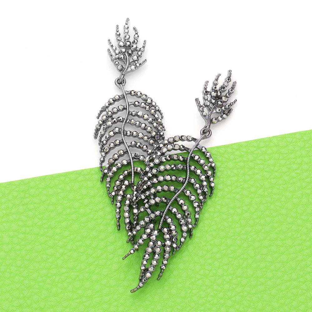 Crystal Rhinestone Leaf Drop Evening Earrings - Madeline Love - Flyclothing LLC