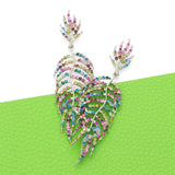 Crystal Rhinestone Leaf Drop Evening Earrings - Madeline Love - Flyclothing LLC