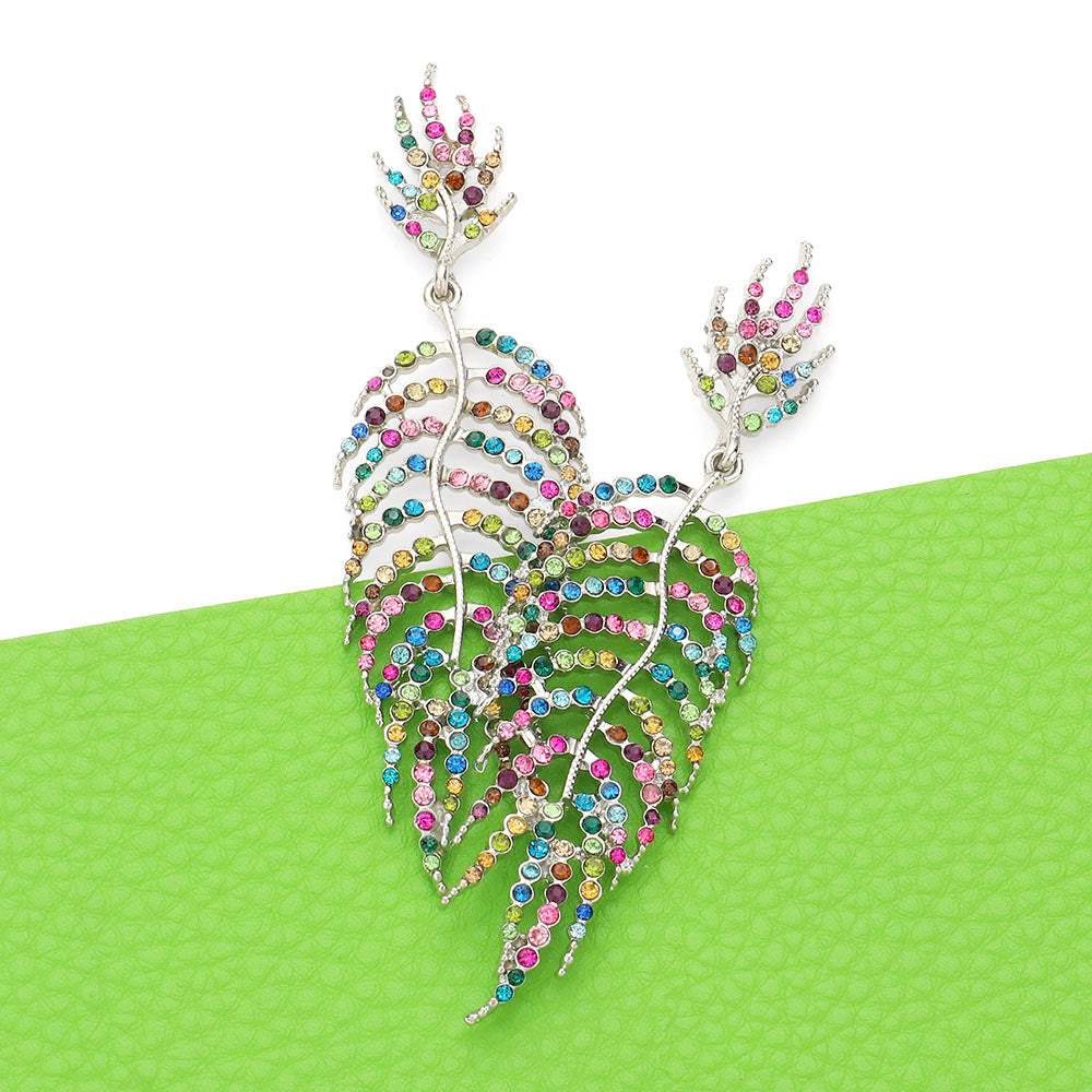 Crystal Rhinestone Leaf Drop Evening Earrings - Madeline Love - Flyclothing LLC