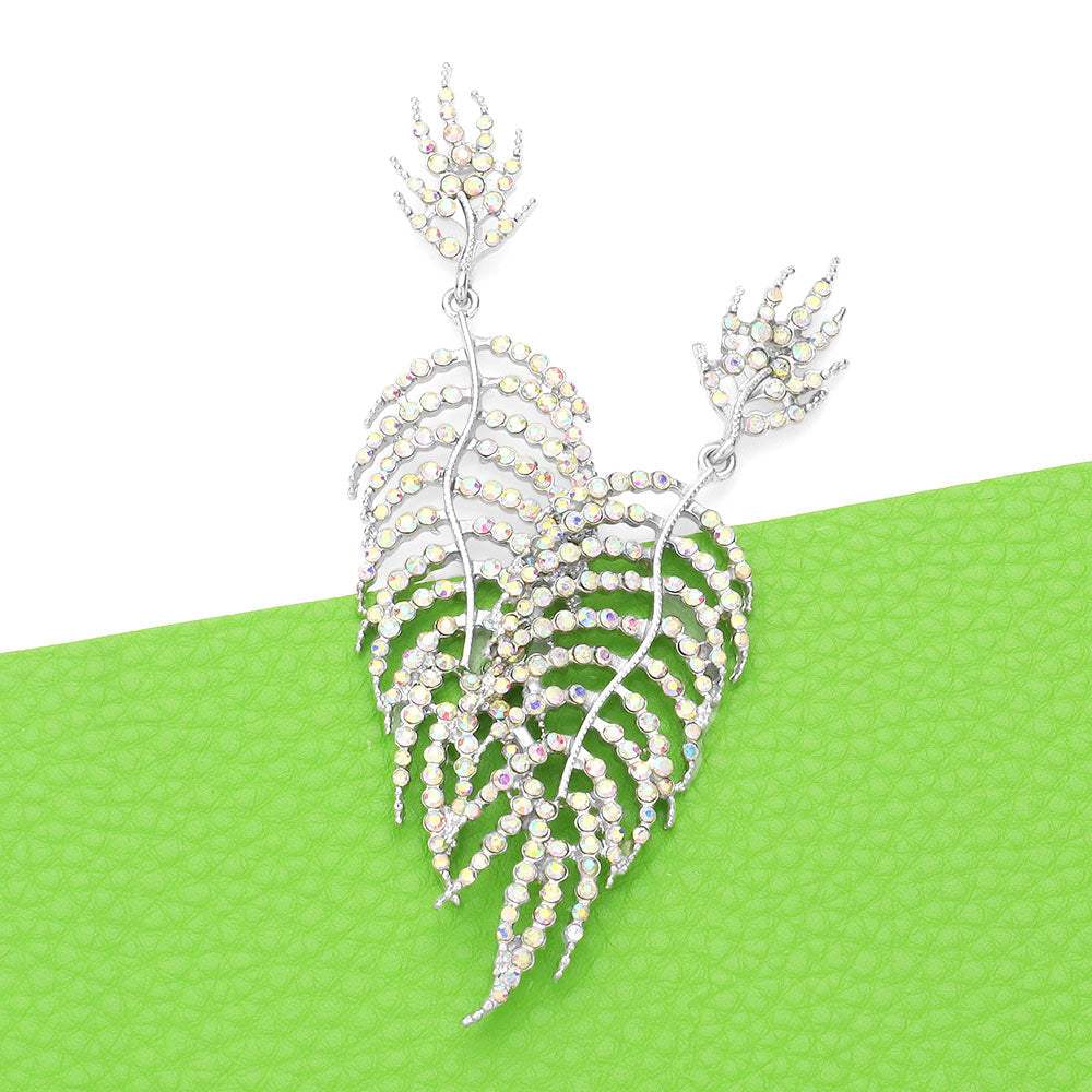 Crystal Rhinestone Leaf Drop Evening Earrings - Madeline Love - Flyclothing LLC