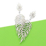 Crystal Rhinestone Leaf Drop Evening Earrings - Madeline Love - Flyclothing LLC