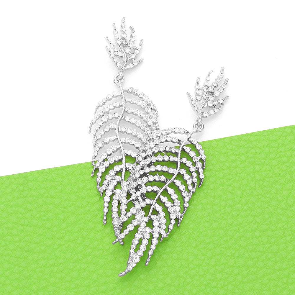 Crystal Rhinestone Leaf Drop Evening Earrings - Madeline Love - Flyclothing LLC