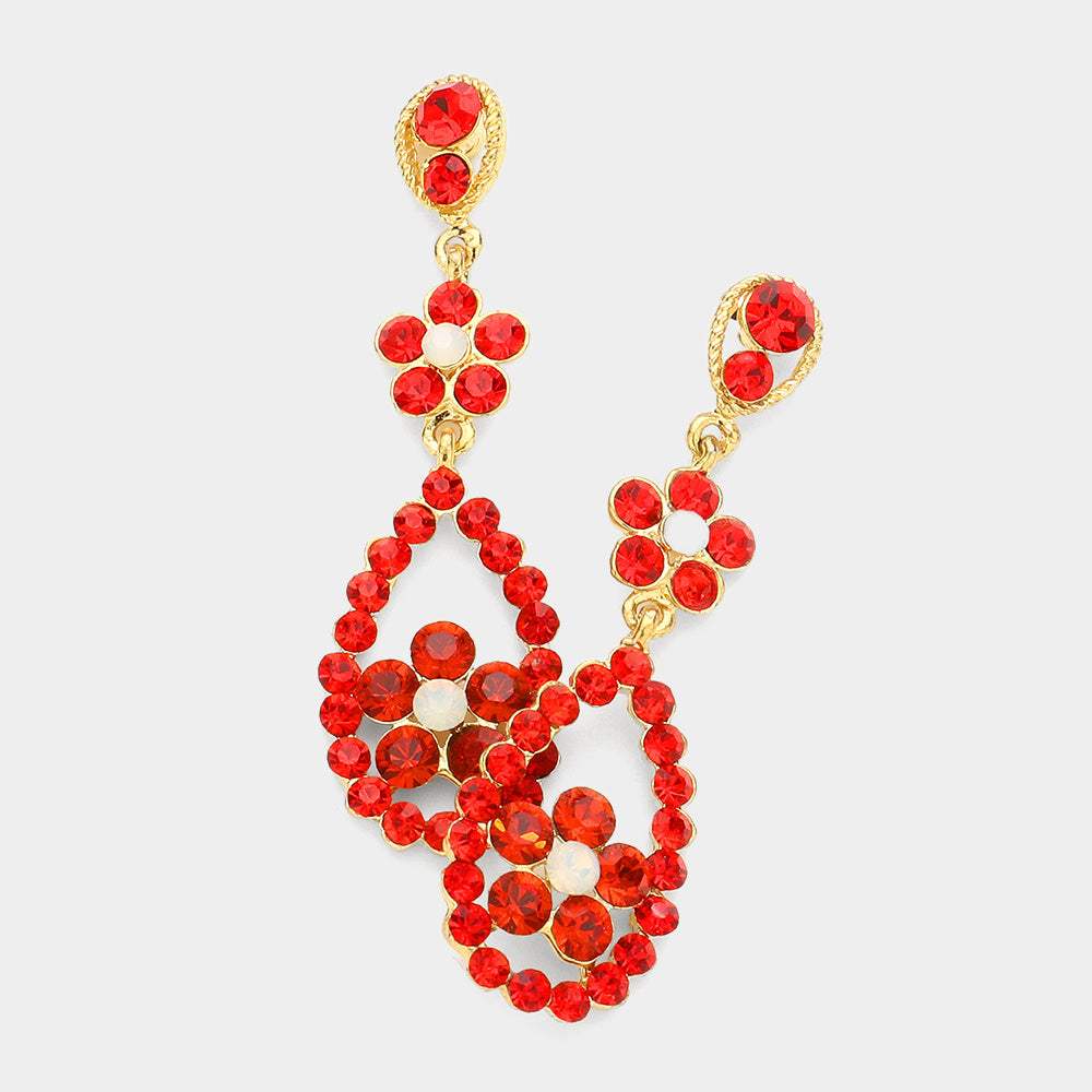 Round Rhinestone Flower Dangle Drop Evening Earrings - Madeline Love - Flyclothing LLC