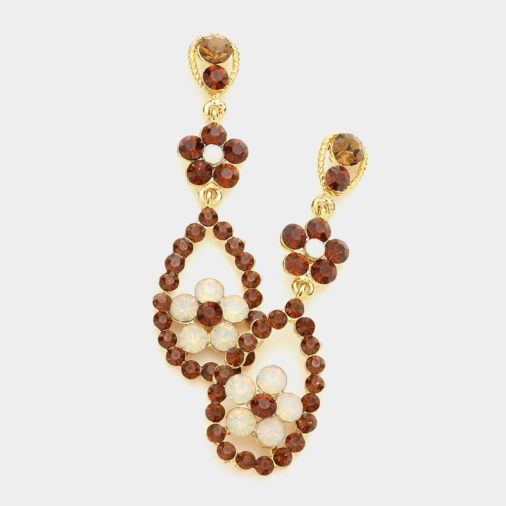 Round Rhinestone Flower Dangle Drop Evening Earrings - Madeline Love - Flyclothing LLC