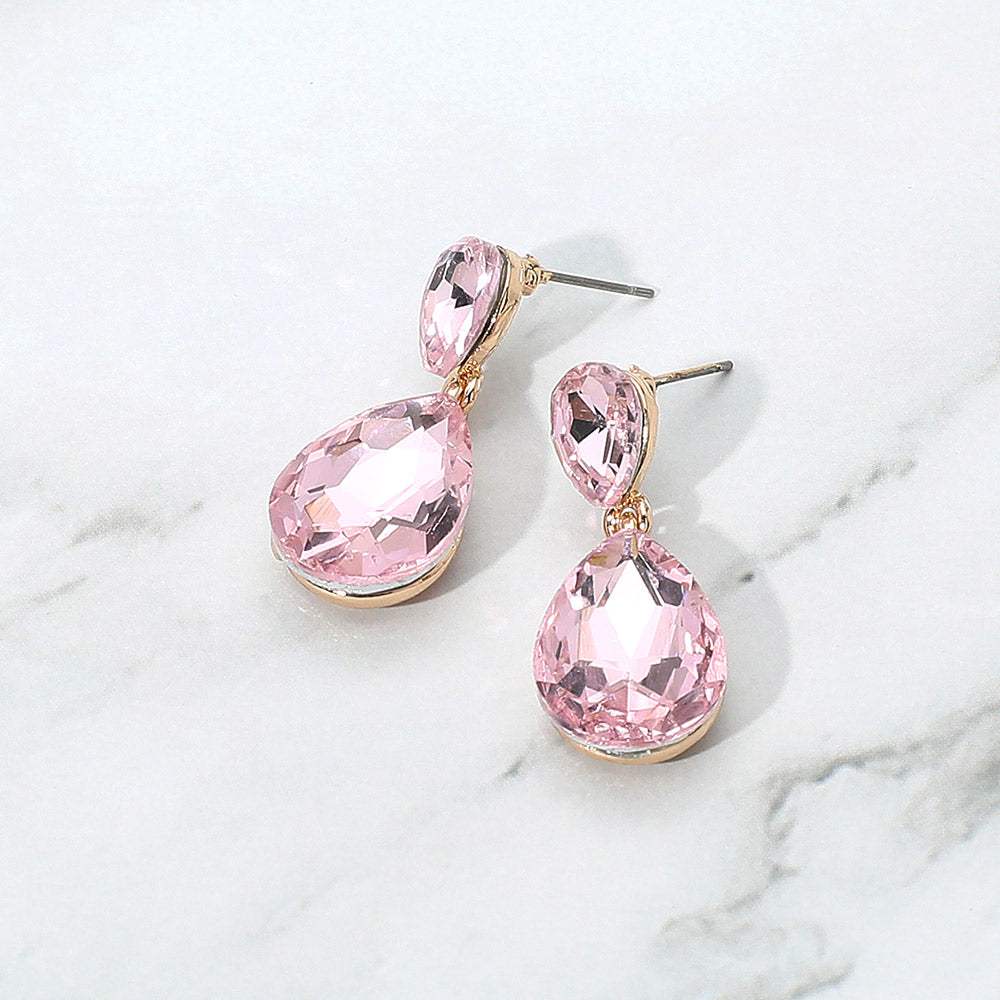 Glass Crystal Teardrop Dangle Earrings - Madeline Love - Flyclothing LLC