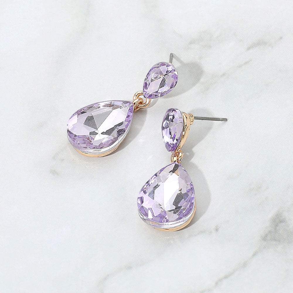 Glass Crystal Teardrop Dangle Earrings - Madeline Love - Flyclothing LLC