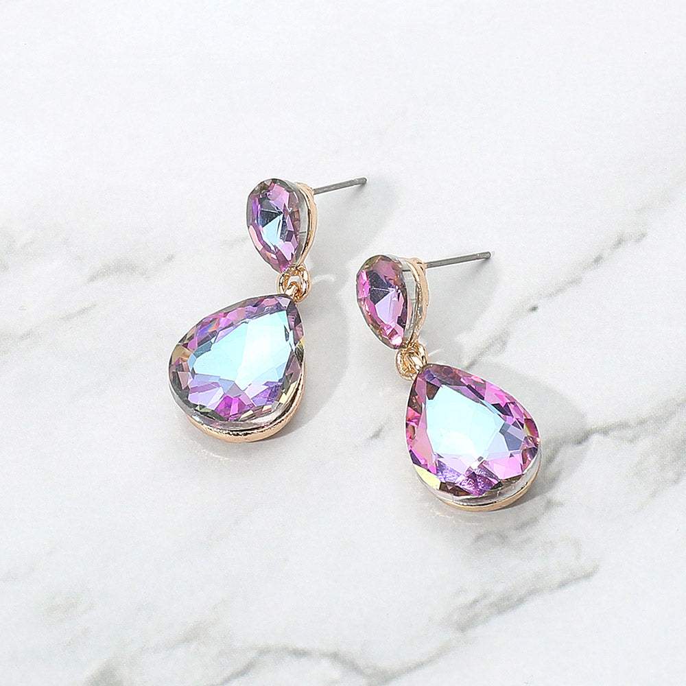 Glass Crystal Teardrop Dangle Earrings - Madeline Love - Flyclothing LLC