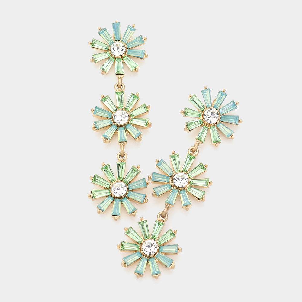 Triple Flower Link Dangle Evening Earrings - Madeline Love - Flyclothing LLC