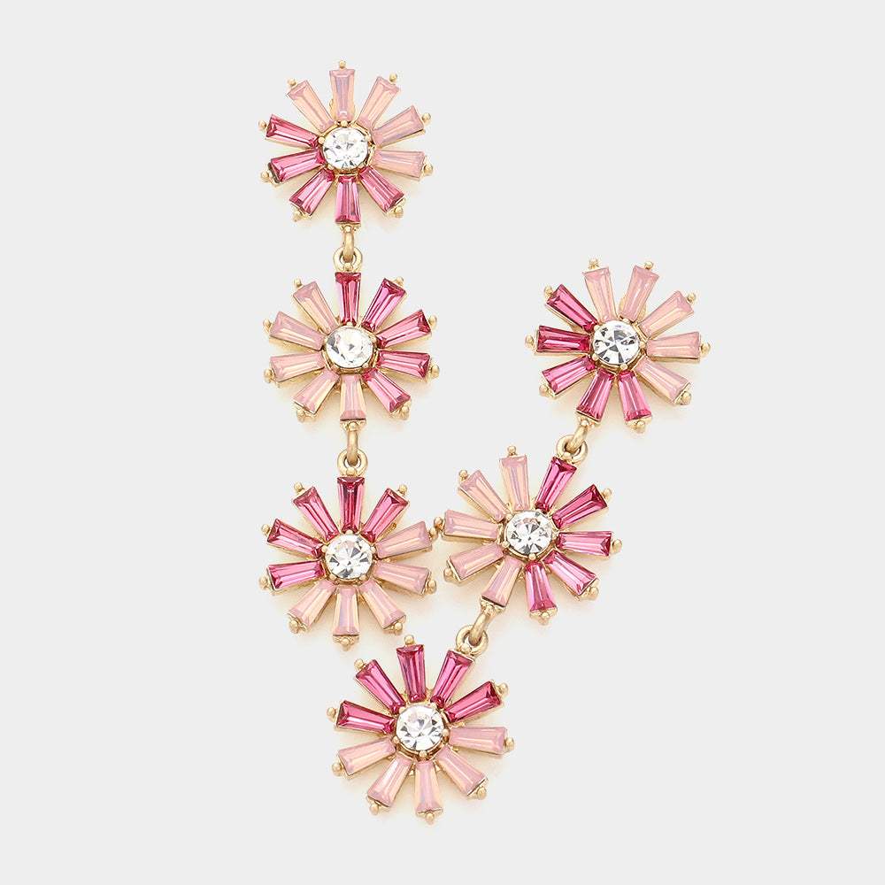 Triple Flower Link Dangle Evening Earrings - Madeline Love - Flyclothing LLC