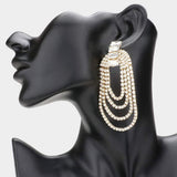 Rectangle Stone Accented Draped Rhinestone Dangle Evening Earrings - Madeline Love - Flyclothing LLC