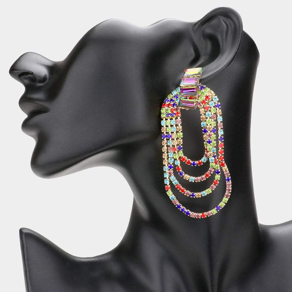 Rectangle Stone Accented Draped Rhinestone Dangle Evening Earrings - Madeline Love - Flyclothing LLC