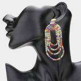 Rectangle Stone Accented Draped Rhinestone Dangle Evening Earrings - Madeline Love - Flyclothing LLC