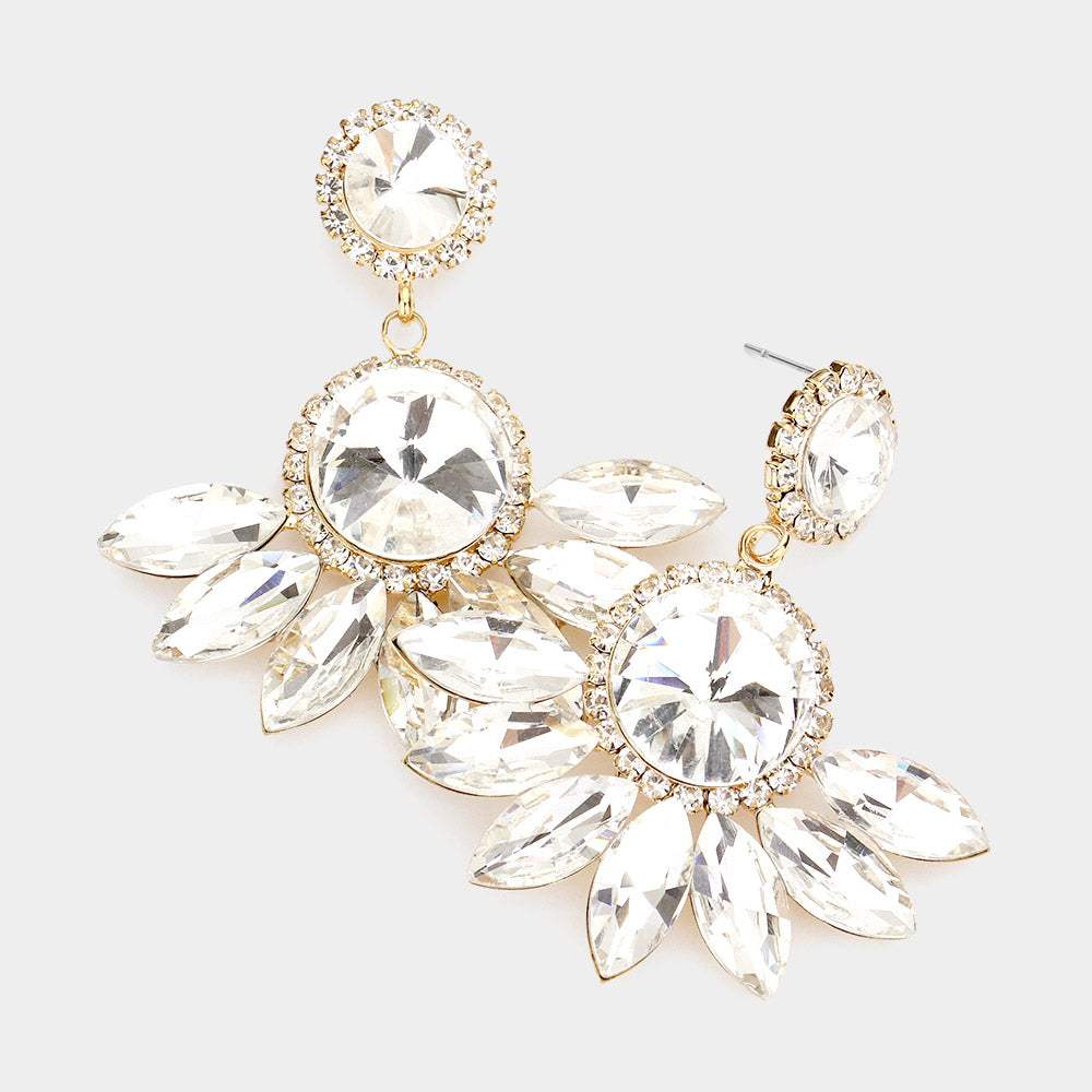 Round Centered Marquise Stone Cluster Dangle Evening Earrings - Madeline Love - Flyclothing LLC