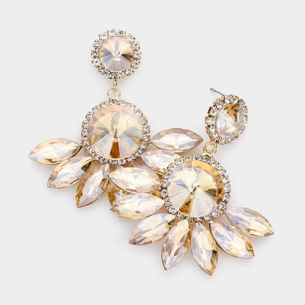 Round Centered Marquise Stone Cluster Dangle Evening Earrings - Madeline Love - Flyclothing LLC