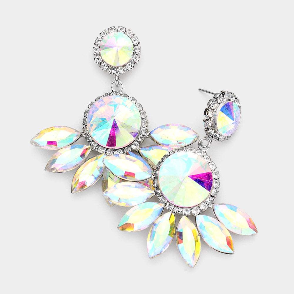 Round Centered Marquise Stone Cluster Dangle Evening Earrings - Madeline Love - Flyclothing LLC