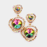 Round Stone Accented Link Dangle Evening Earrings - Madeline Love - Flyclothing LLC