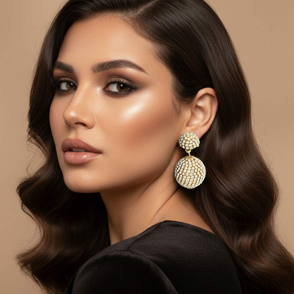 Double Rhinestone Ball Dangle Evening Earrings - Madeline Love - Flyclothing LLC