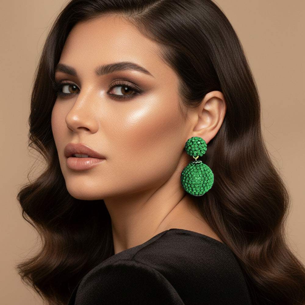 Double Rhinestone Ball Dangle Evening Earrings - Madeline Love - Flyclothing LLC