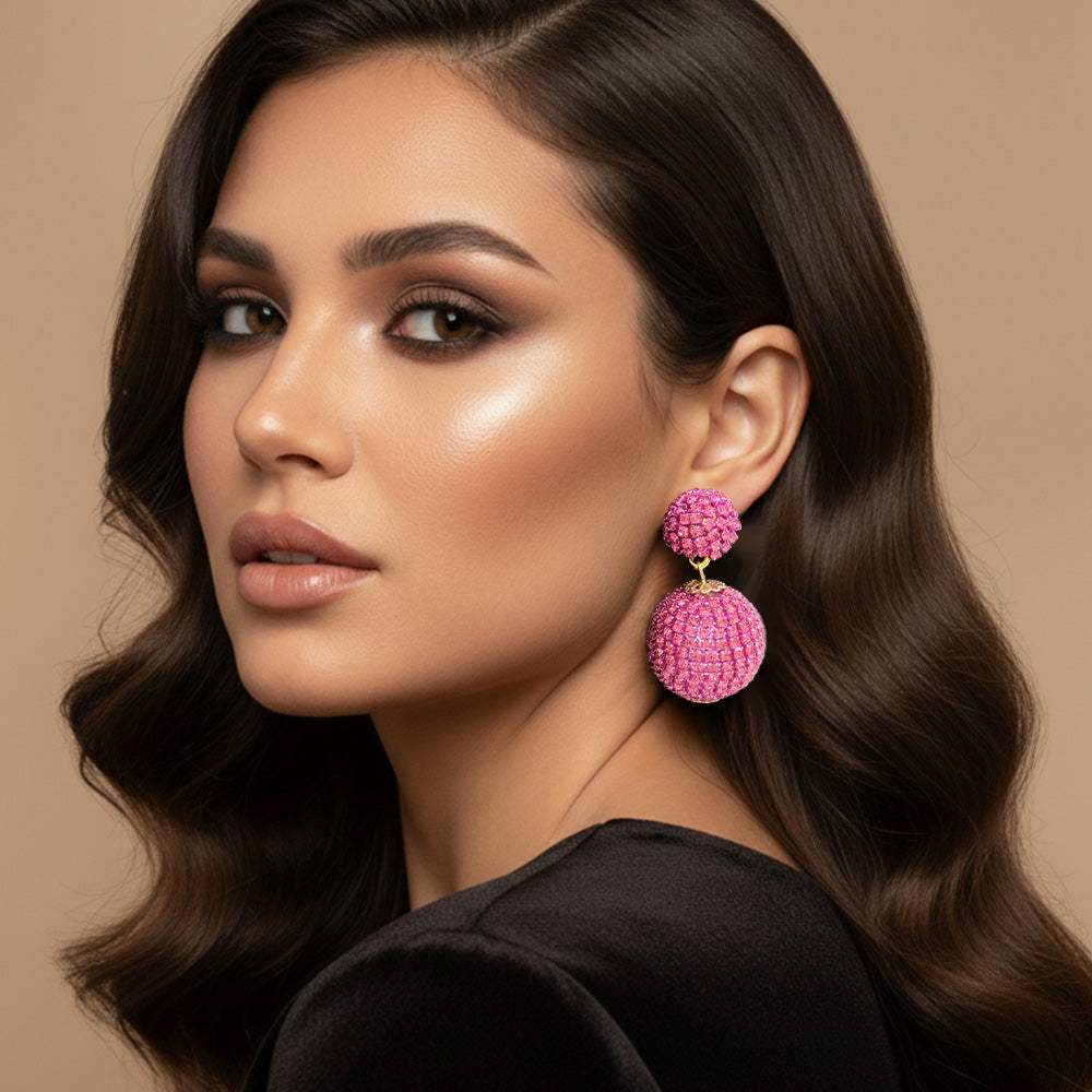 Double Rhinestone Ball Dangle Evening Earrings - Madeline Love - Flyclothing LLC
