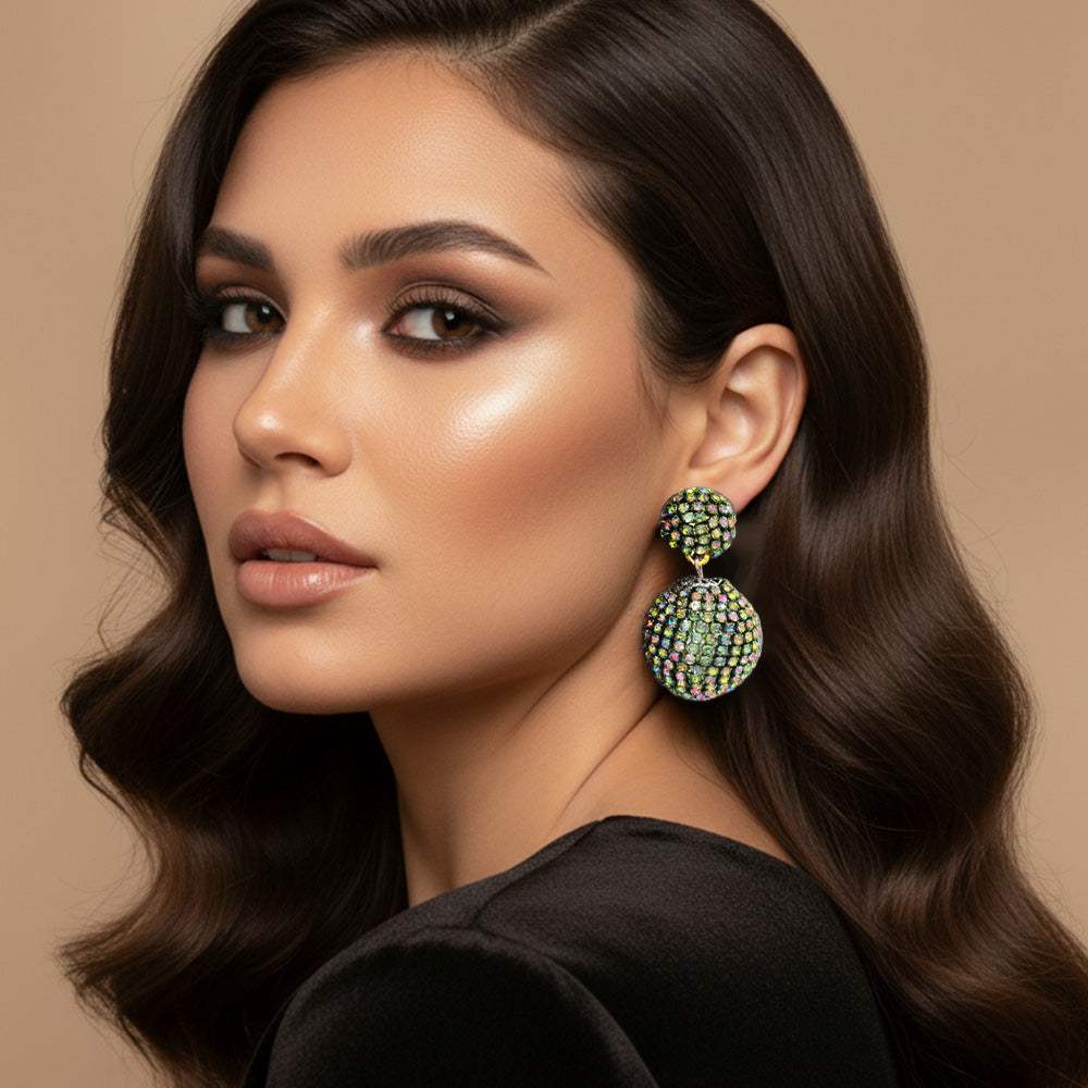 Double Rhinestone Ball Dangle Evening Earrings - Madeline Love - Flyclothing LLC