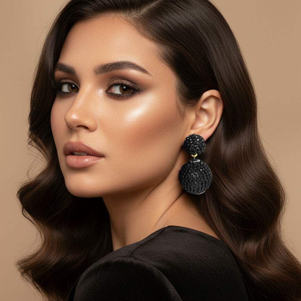 Double Rhinestone Ball Dangle Evening Earrings - Madeline Love - Flyclothing LLC