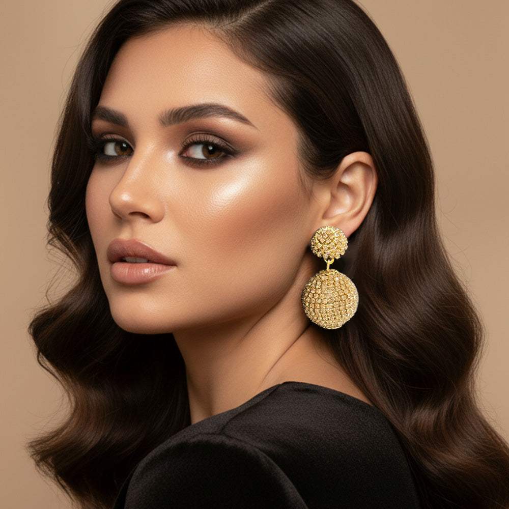Double Rhinestone Ball Dangle Evening Earrings - Madeline Love - Flyclothing LLC