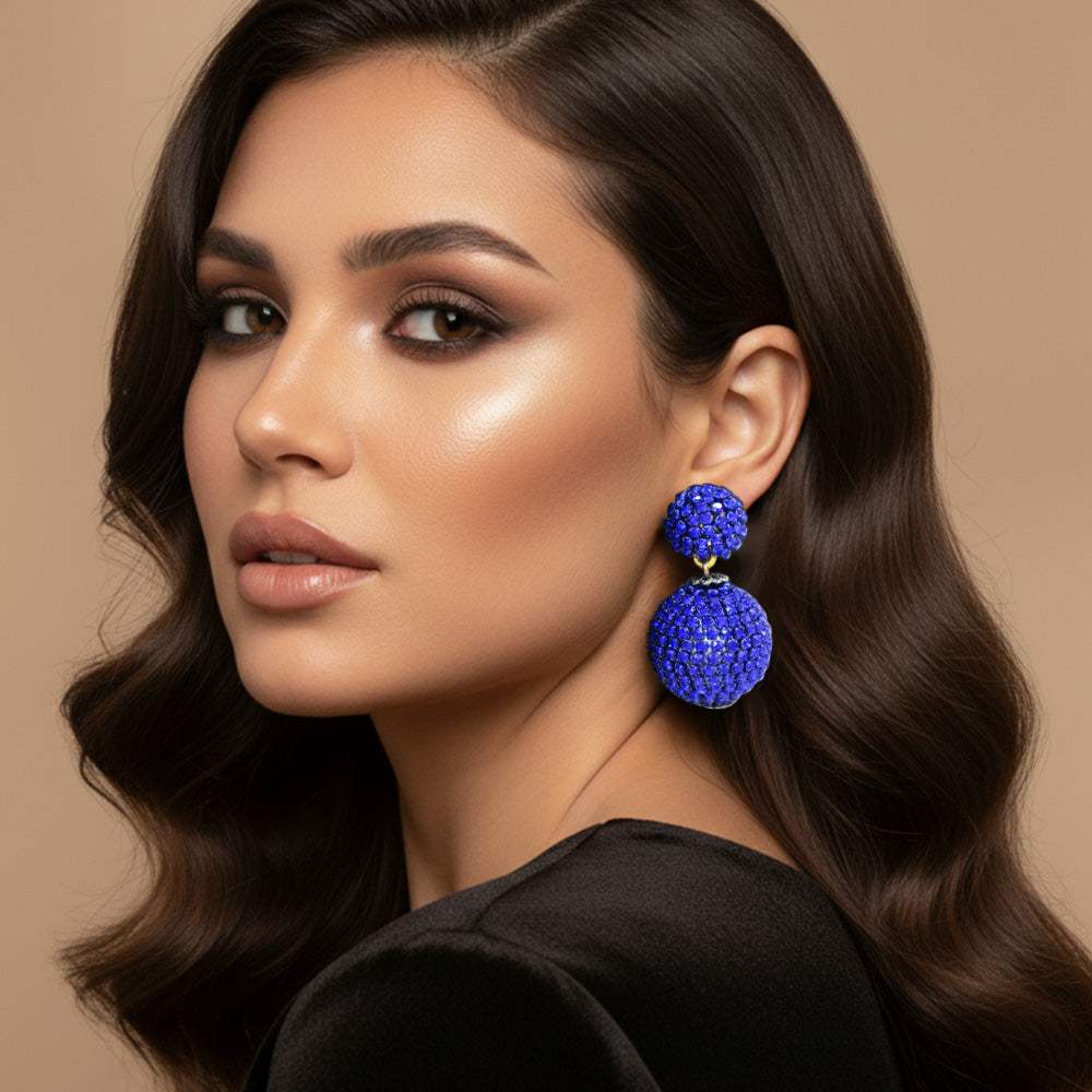 Double Rhinestone Ball Dangle Evening Earrings - Madeline Love - Flyclothing LLC