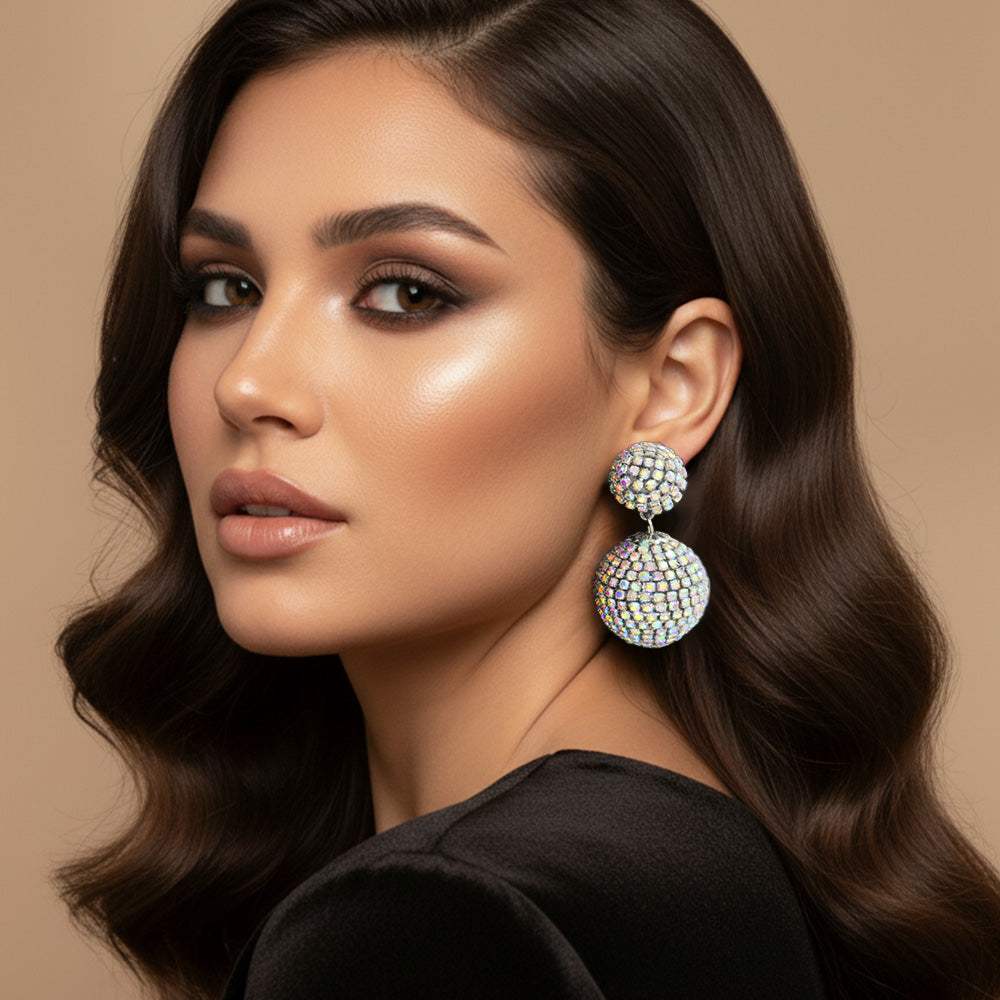 Double Rhinestone Ball Dangle Evening Earrings - Madeline Love - Flyclothing LLC