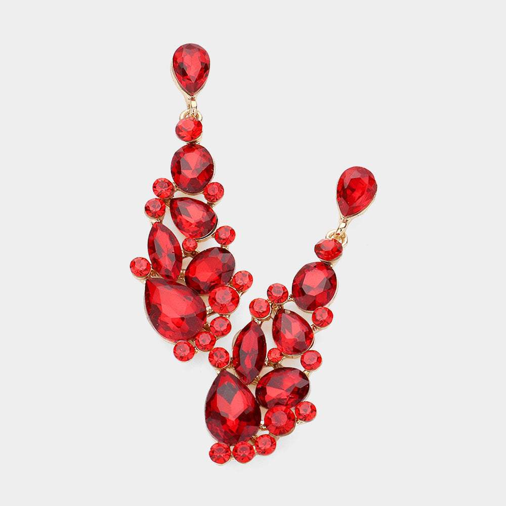 Round Teardrop Stone Cluster Dangle Evening Earrings - Madeline Love - Flyclothing LLC