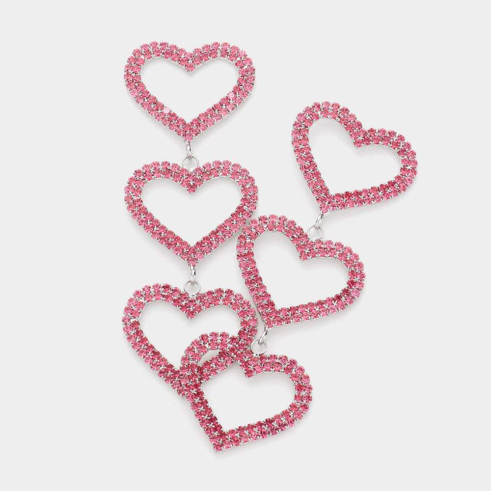 Stone Paved Open Heart Link Dropdown Evening Earrings - Madeline Love - Flyclothing LLC