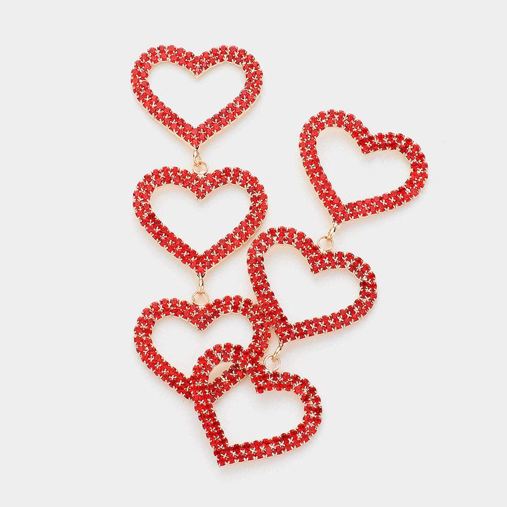 Stone Paved Open Heart Link Dropdown Evening Earrings - Madeline Love - Flyclothing LLC
