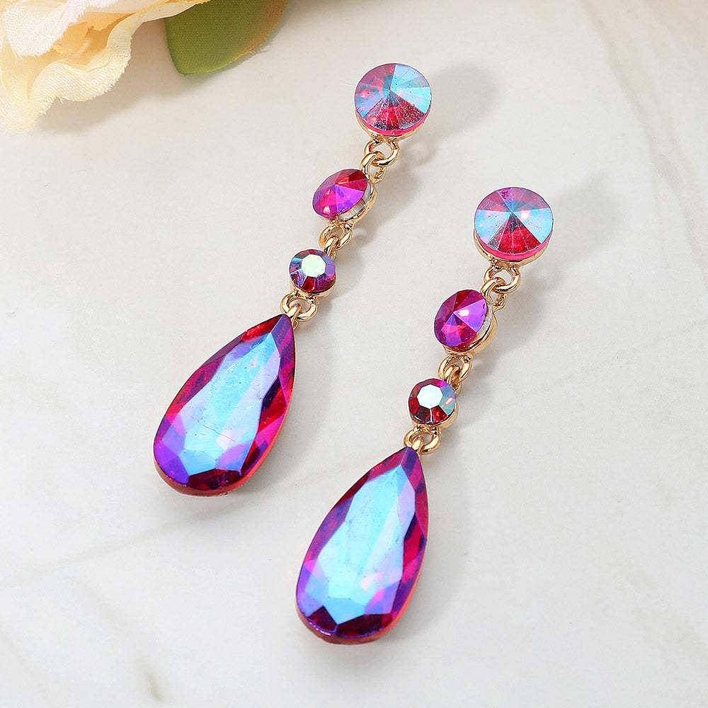 Elegant Multi Faceted Crystal Dangle Statement Earrings - Madeline Love - Flyclothing LLC