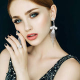 Crystal Rhinestone Fringe Evening Earrings - Madeline Love - Flyclothing LLC