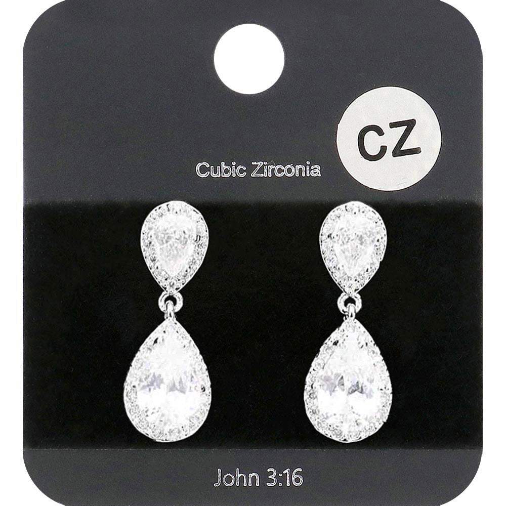 CZ Teardrop Stone Dangle Evening Earrings - Madeline Love - Flyclothing LLC