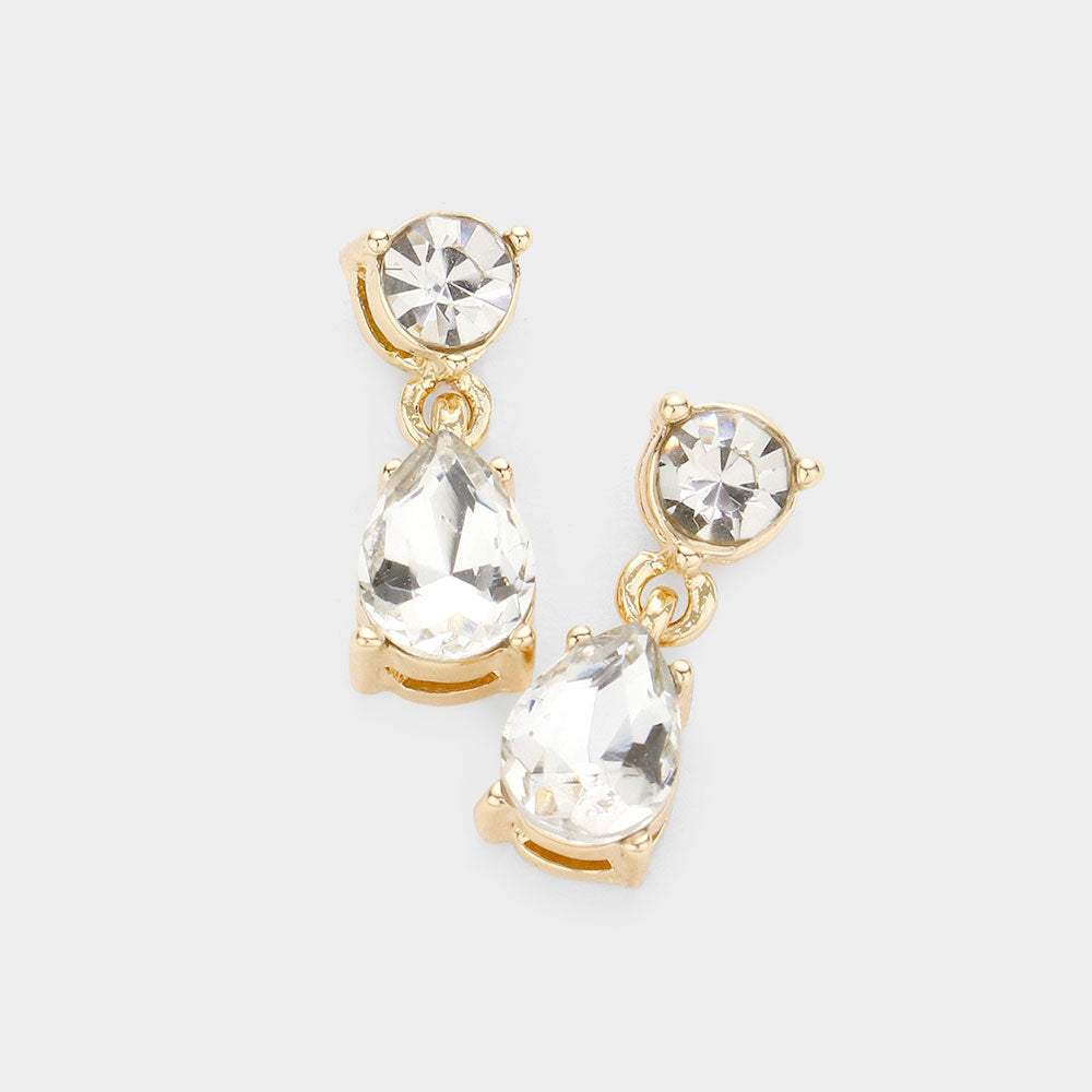 Round Teardrop Stone Link Dangle Evening Earrings - Madeline Love - Flyclothing LLC