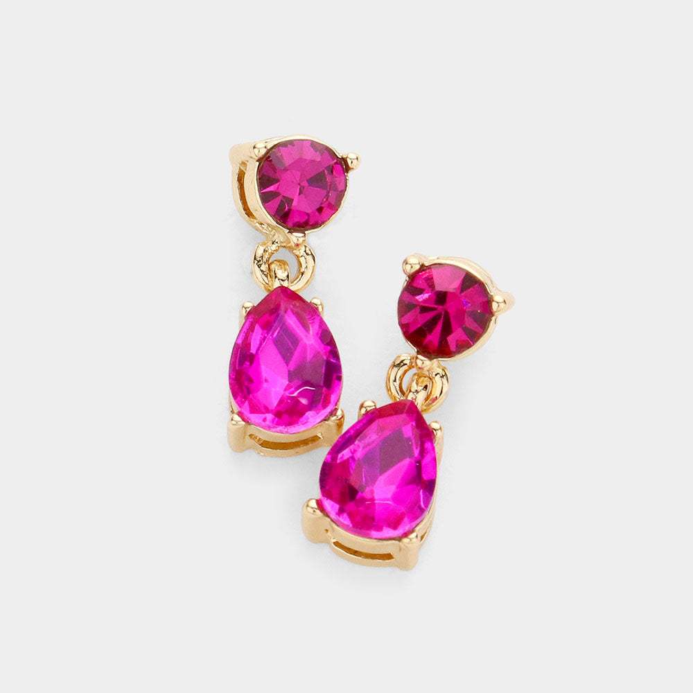 Round Teardrop Stone Link Dangle Evening Earrings - Madeline Love - Flyclothing LLC