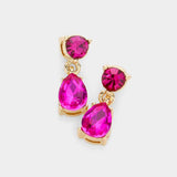 Round Teardrop Stone Link Dangle Evening Earrings - Madeline Love - Flyclothing LLC