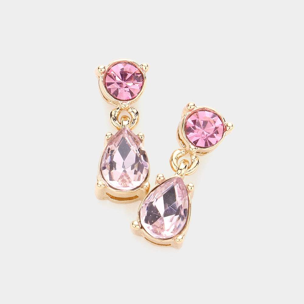 Round Teardrop Stone Link Dangle Evening Earrings - Madeline Love - Flyclothing LLC
