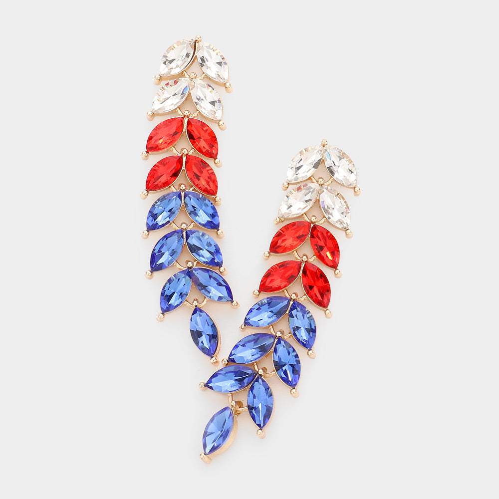 American USA Flag Marquise Stone Cluster Vine Link Drop Evening Earrings - Madeline Love - Flyclothing LLC