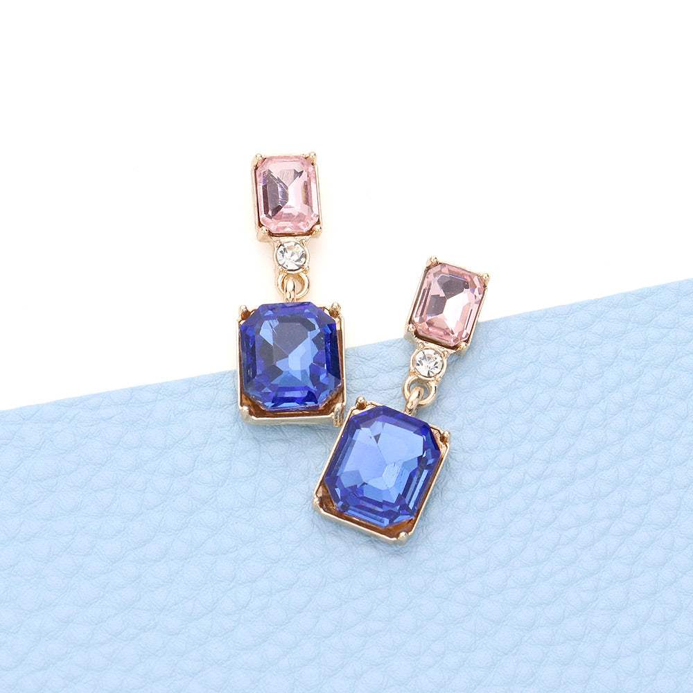 Emerald Cut Stone Link Dangle Evening Earrings - Madeline Love - Flyclothing LLC