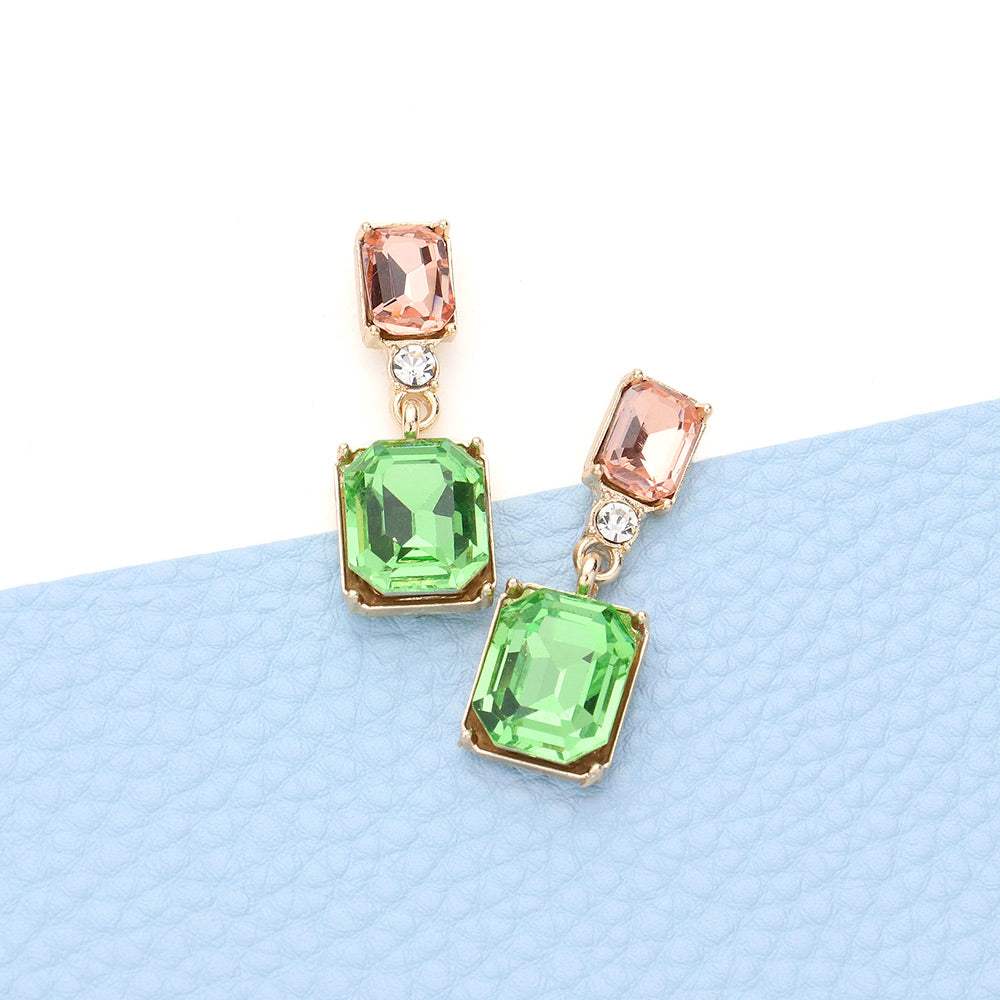 Emerald Cut Stone Link Dangle Evening Earrings - Madeline Love - Flyclothing LLC
