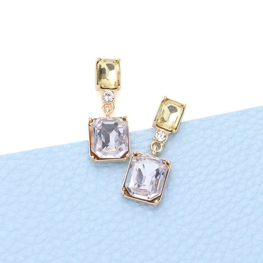 Emerald Cut Stone Link Dangle Evening Earrings - Madeline Love - Flyclothing LLC