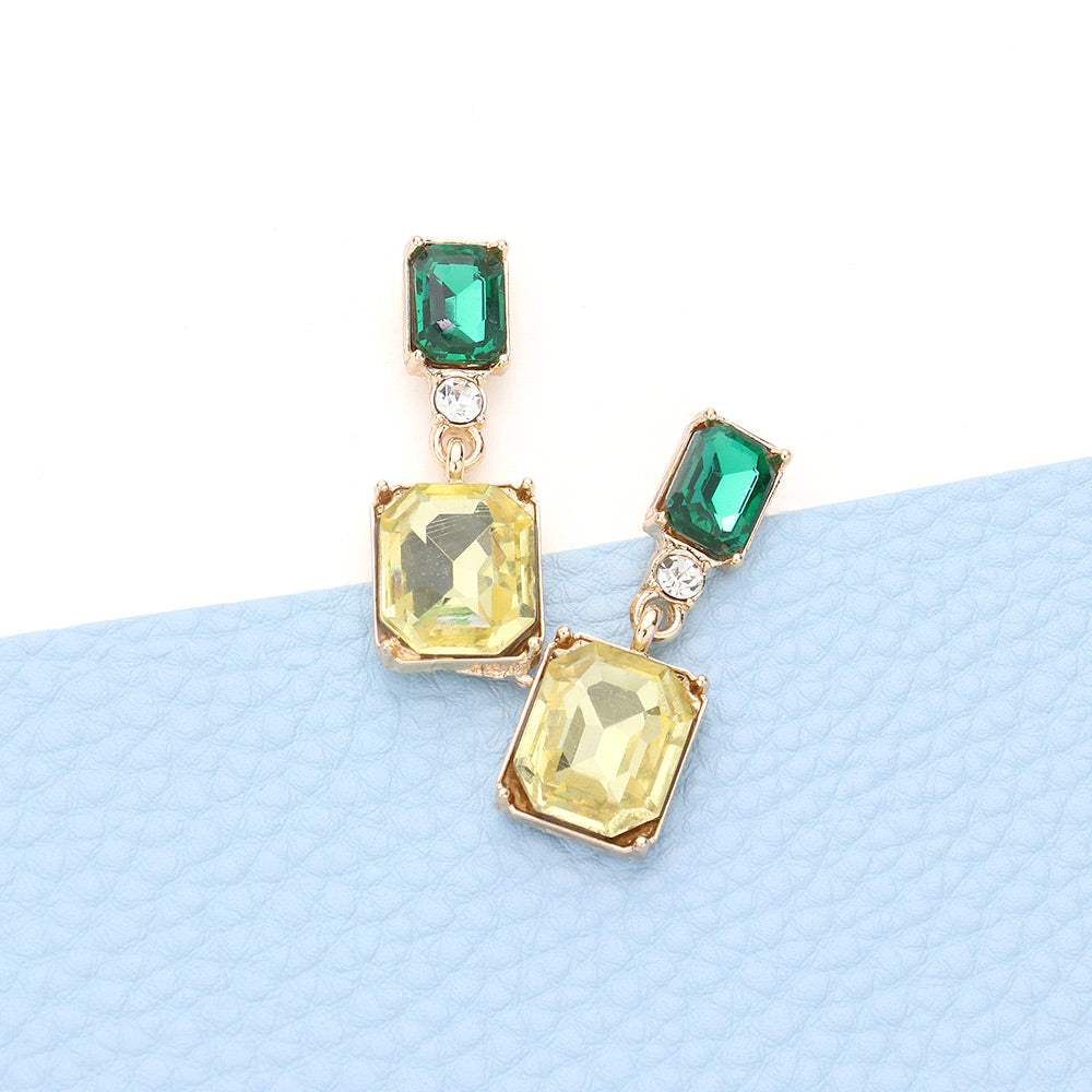 Emerald Cut Stone Link Dangle Evening Earrings - Madeline Love - Flyclothing LLC