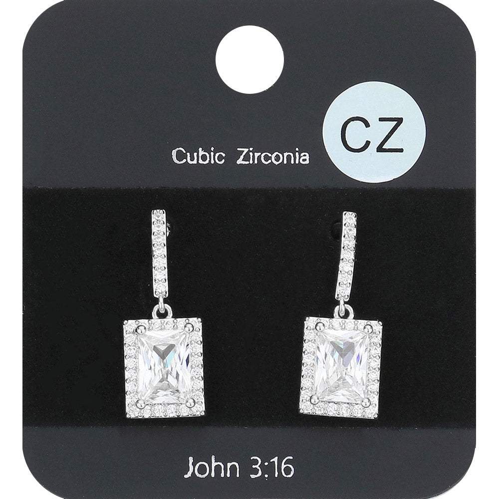 CZ Rectangle Dangle Evening Earrings - Madeline Love - Flyclothing LLC