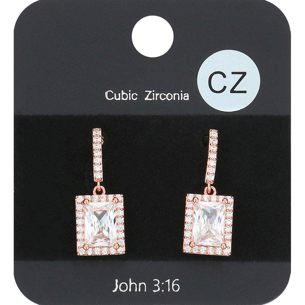 CZ Rectangle Dangle Evening Earrings - Madeline Love - Flyclothing LLC