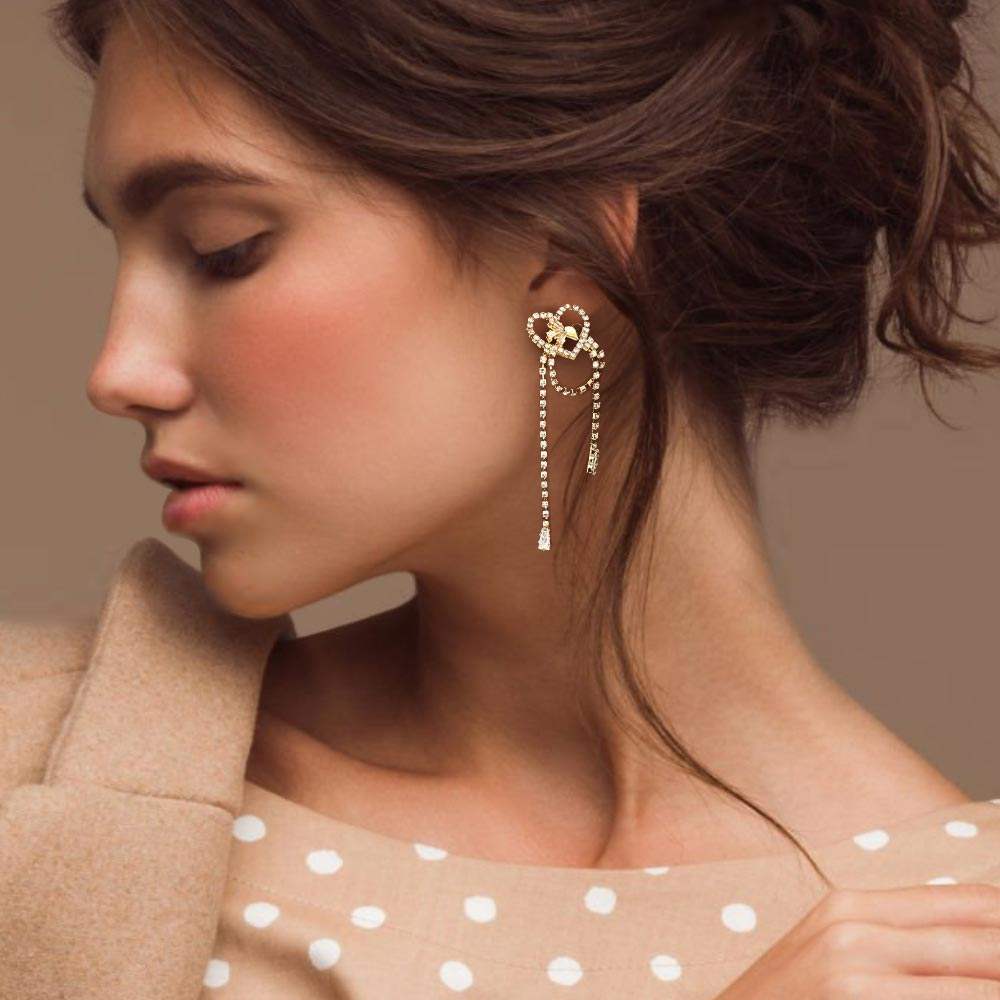 Rhinestone Pave Heart Evening Earrings - Madeline Love - Flyclothing LLC