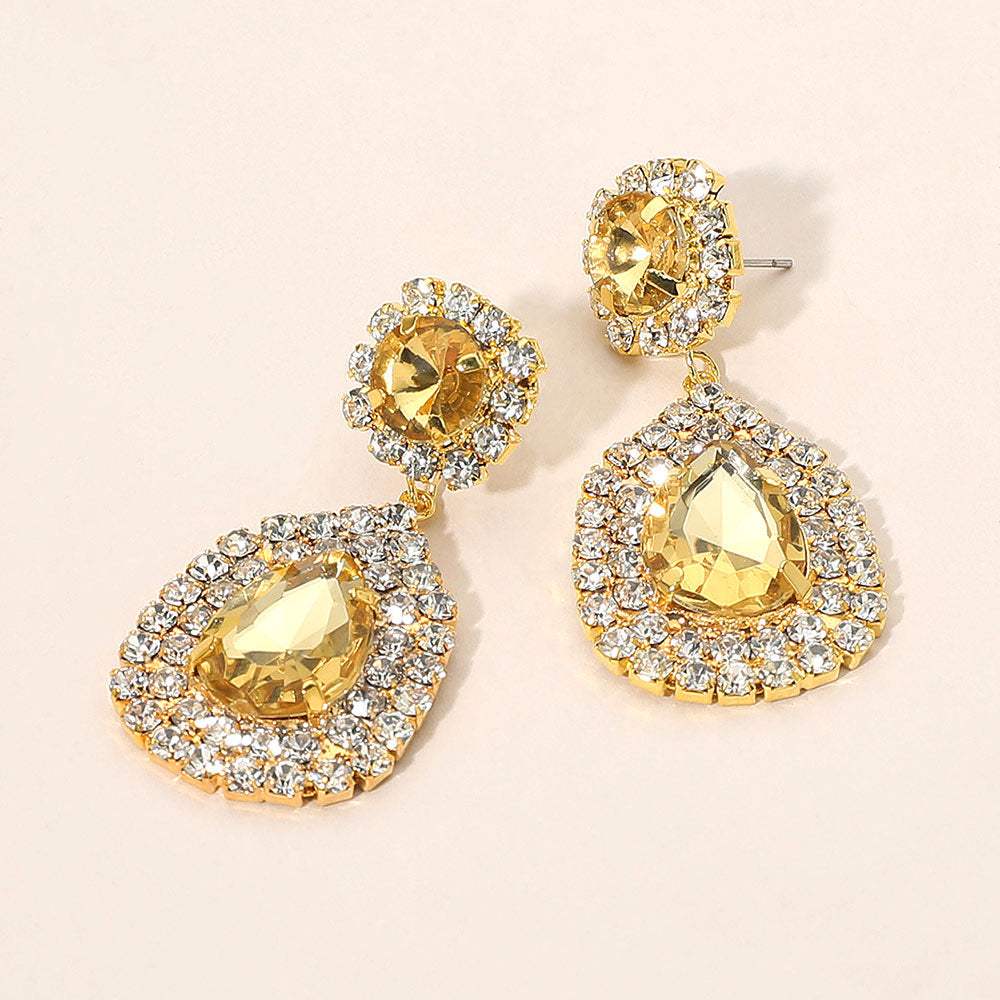 Glass Crystal Teardrop Evening Earrings - Madeline Love - Flyclothing LLC